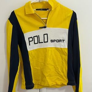 Vintage Ralph Lauren Polo Sport Yellow and Navy Quarter Zip Turtleneck Zip Up
